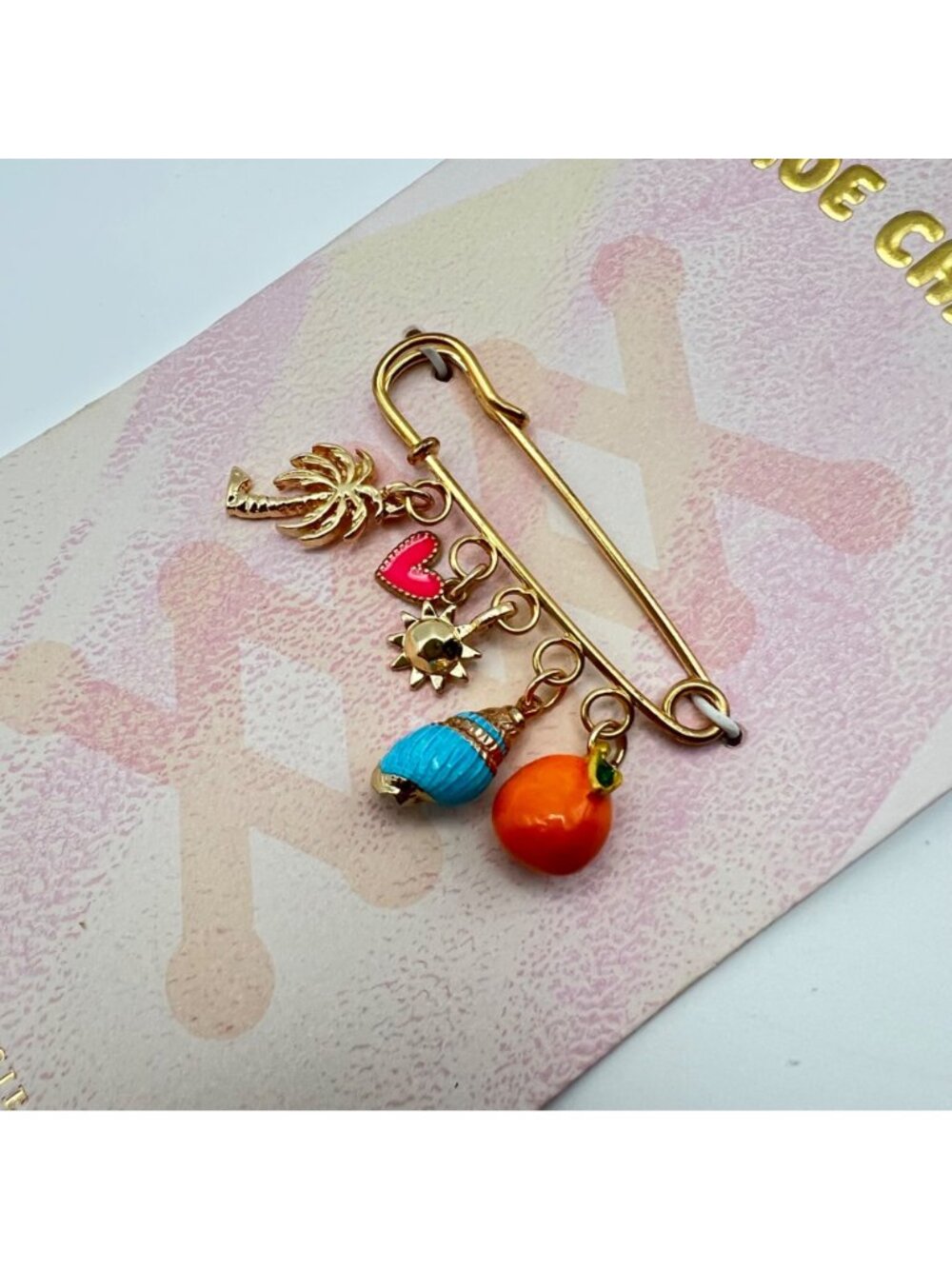 NWT Anthropologie Gold-Tone Shoe Charms Tropical Palm Sun Heart Shell Orange - Picture 6 of 7